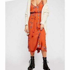 Free People Orange Floral Midi Dress